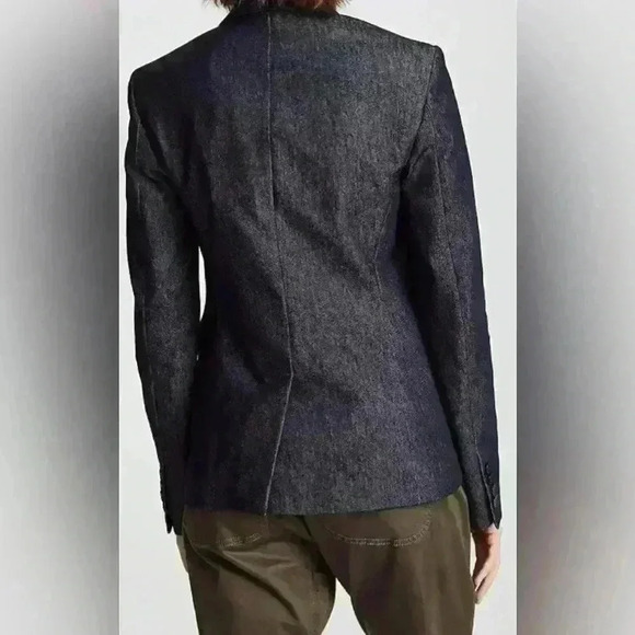 🔥🔥 NWOT Theory Double Breasted Deadstock Denim Coat Blazer Dark Blue 00 Jacket - Picture 5 of 16